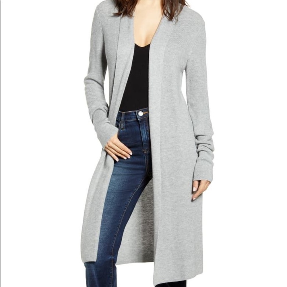 EUC Leith Longline Open Duster Cardigan Grey Nordstrom Anniversary Sale